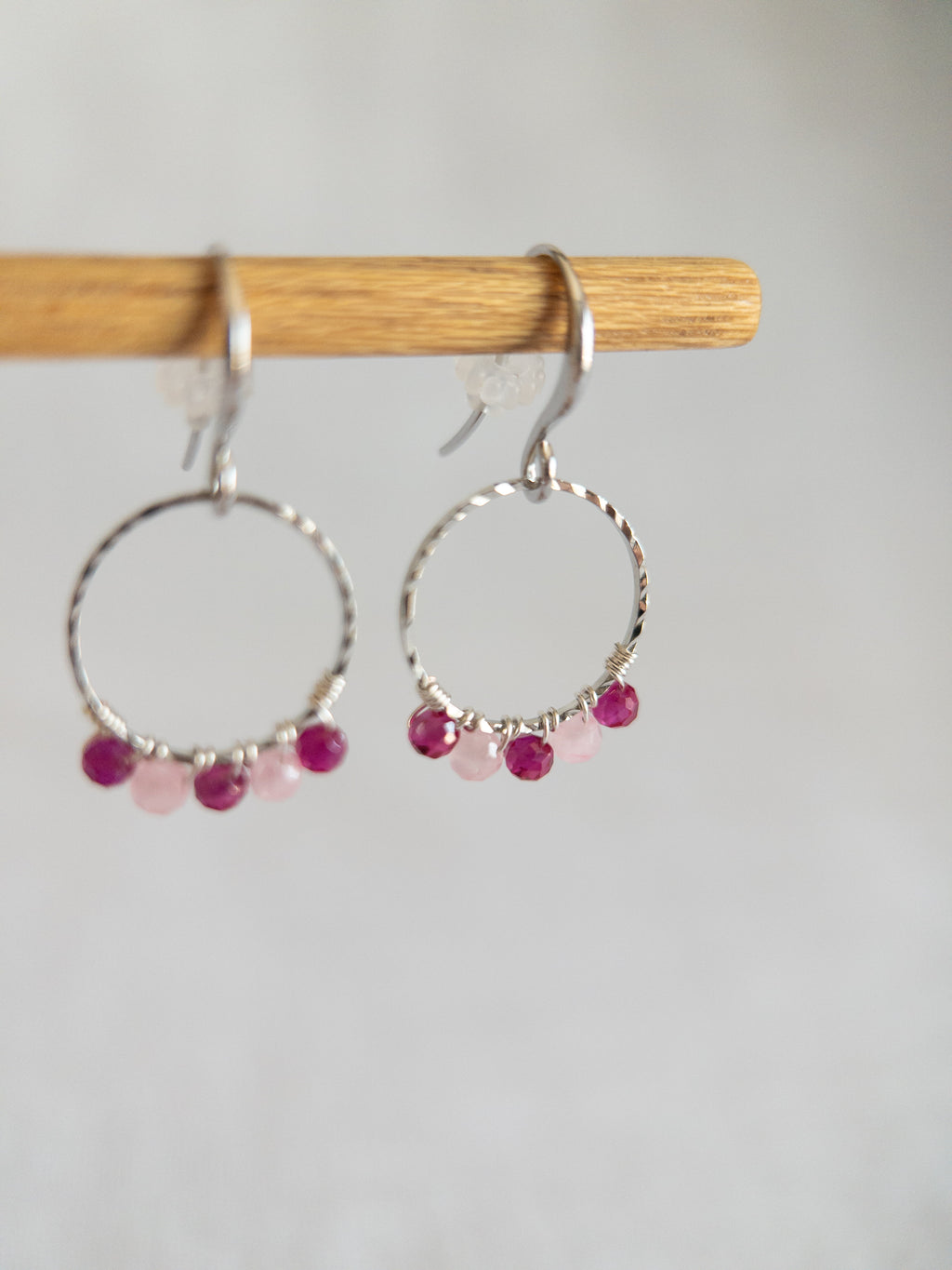 Round Drop Earrings - Silver / Pink