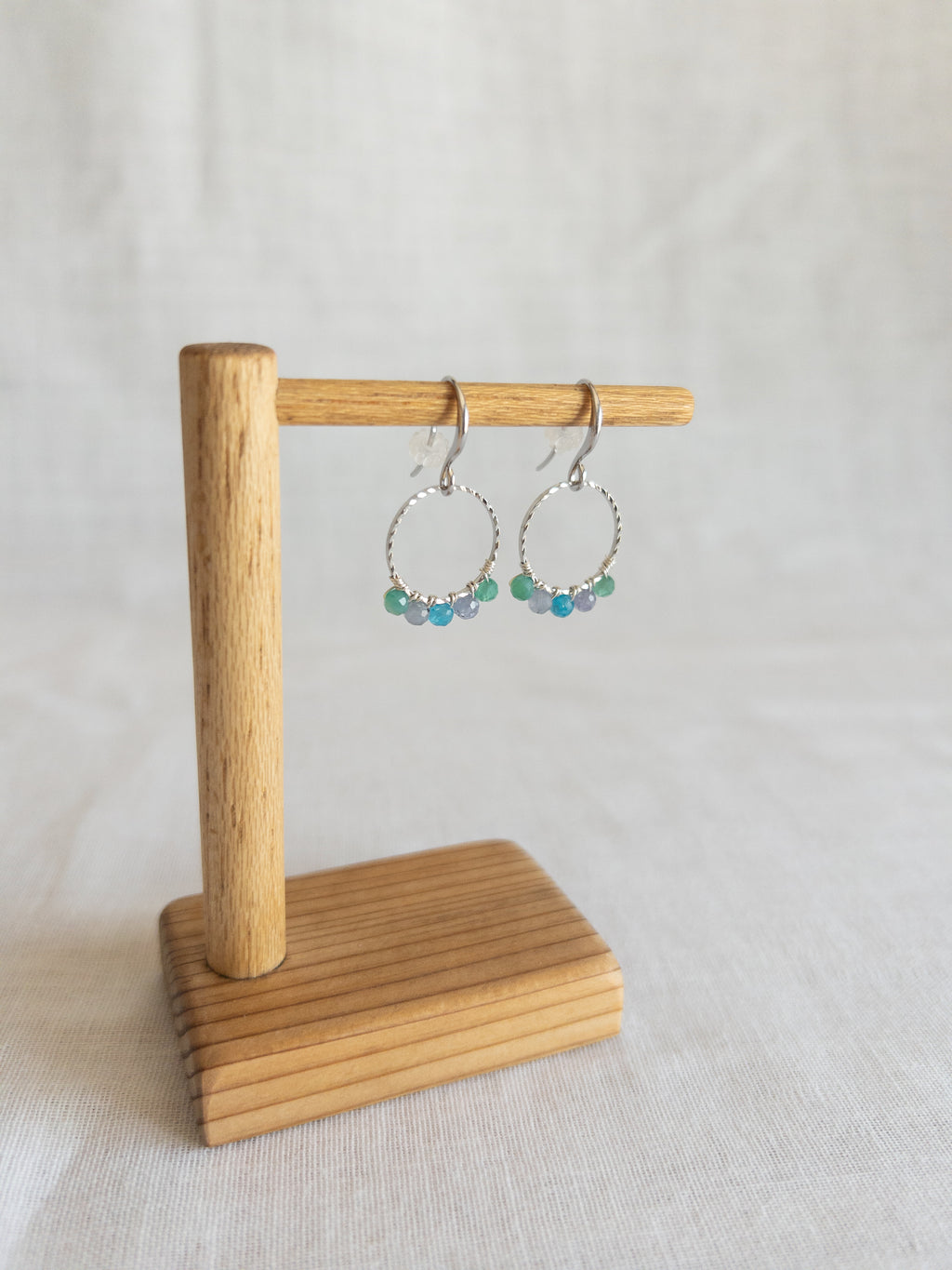 Round Drop Earrings - Silver / Green & Blue
