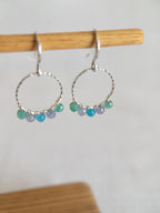 Round Drop Earrings - Silver / Green & Blue