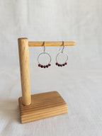 Round Drop Earrings - Silver / Black & Red