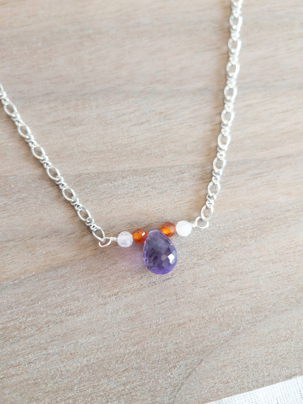 Beaded Necklace - Silver / Amethyst