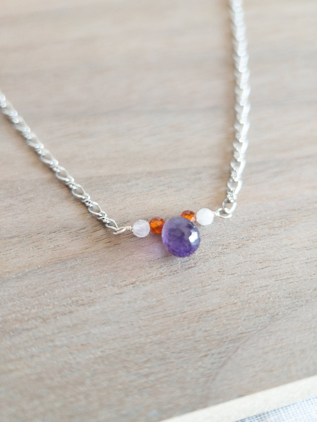 Beaded Necklace - Silver / Amethyst