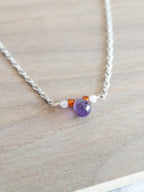 Beaded Necklace - Silver / Amethyst