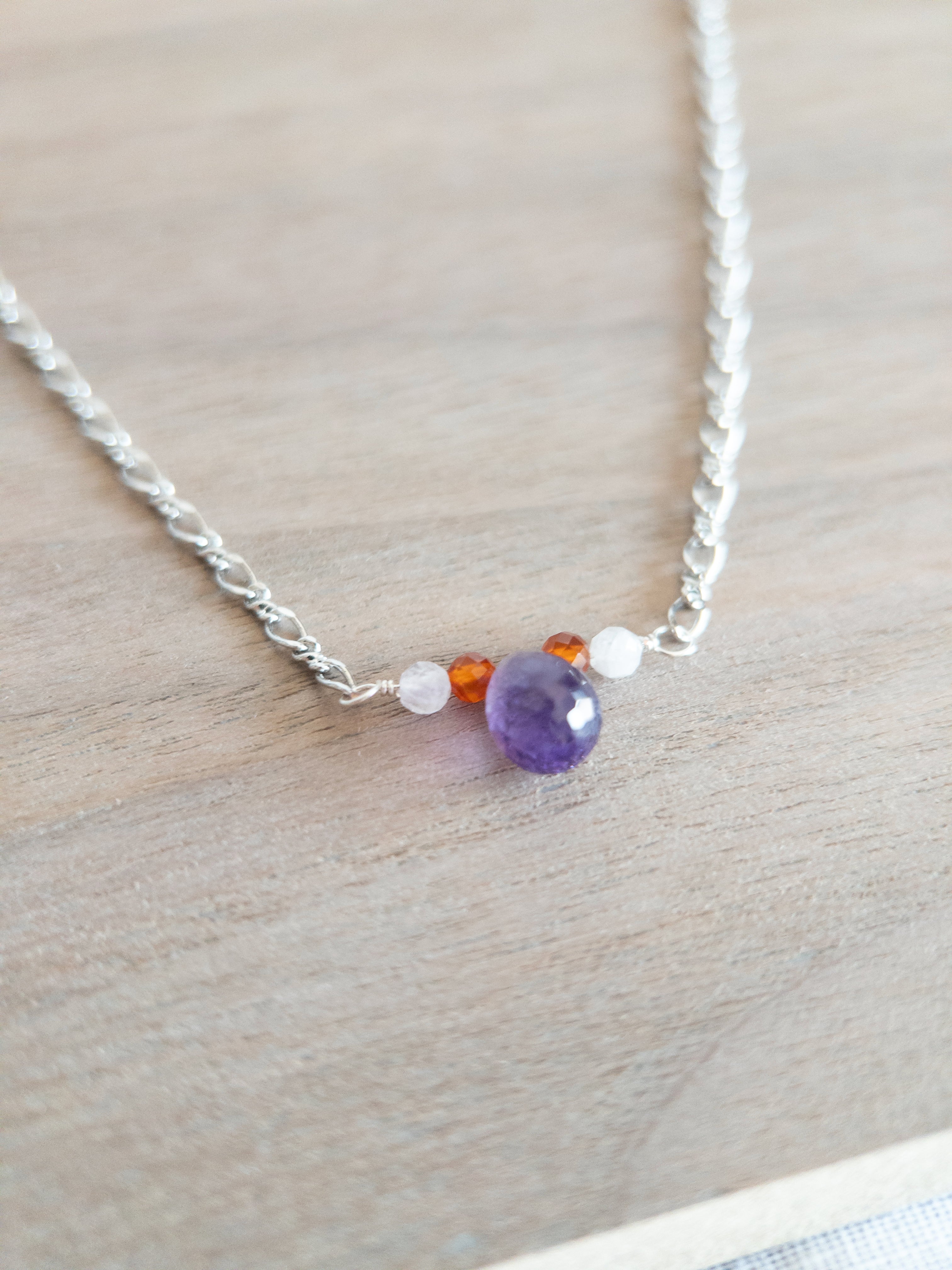 Beaded Necklace - Silver / Amethyst
