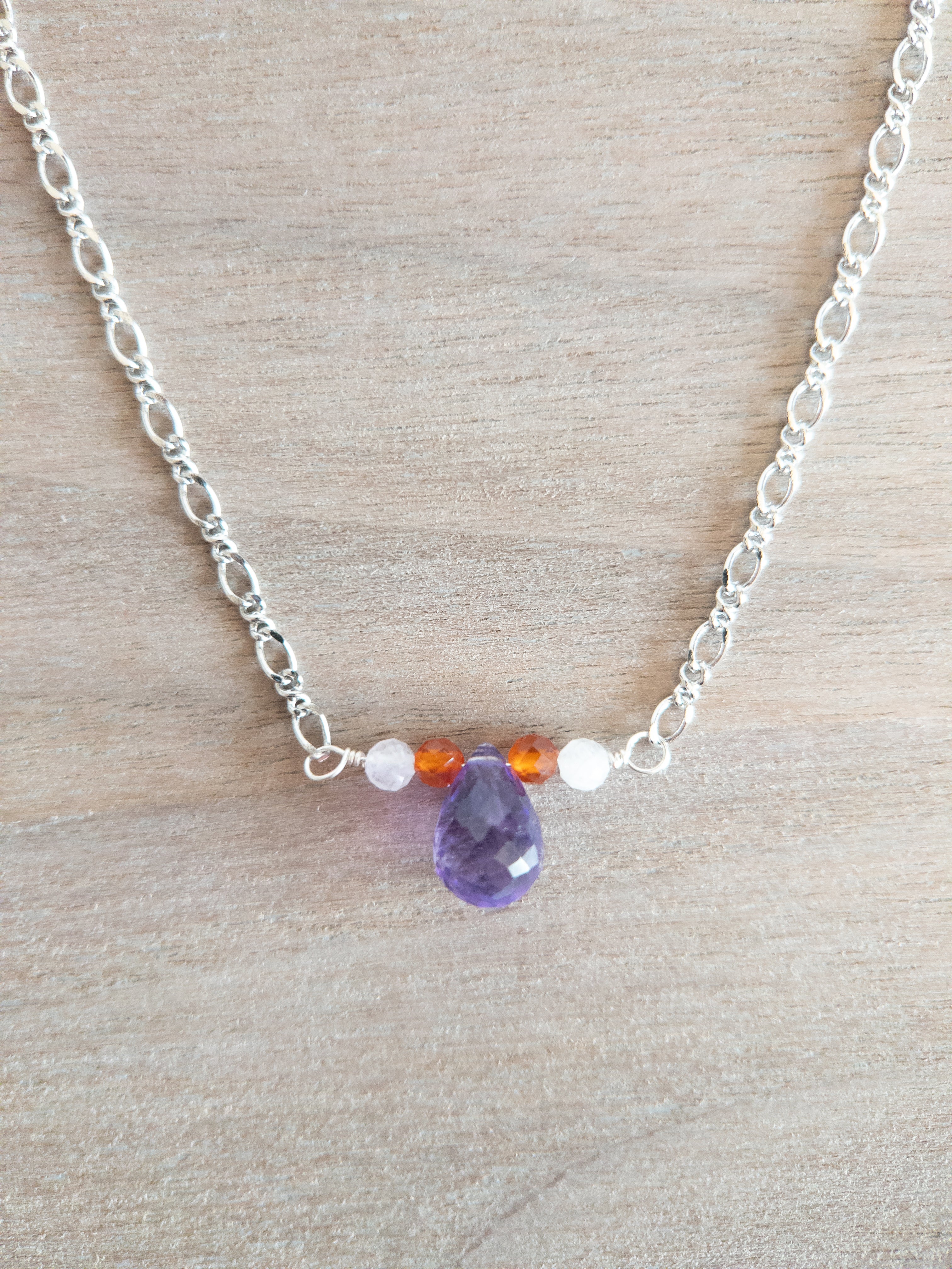 Beaded Necklace - Silver / Amethyst