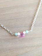 Beaded Necklace - Silver / Pink Topaz + Green