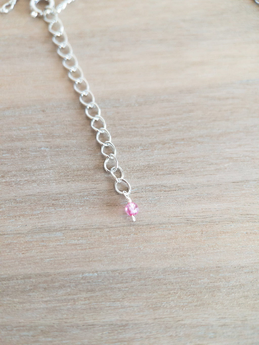 Beaded Necklace - Silver / Pink Topaz + Green
