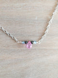 Beaded Necklace - Silver / Pink Topaz + Black