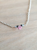 Beaded Necklace - Silver / Pink Topaz + Black