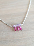 Beaded Necklace - Silver / Dangling Purple and Pink