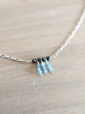 Beaded Necklace - Silver / Dangling Blue & Black