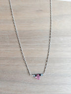 Beaded Necklace - Silver / Pink Topaz + Black