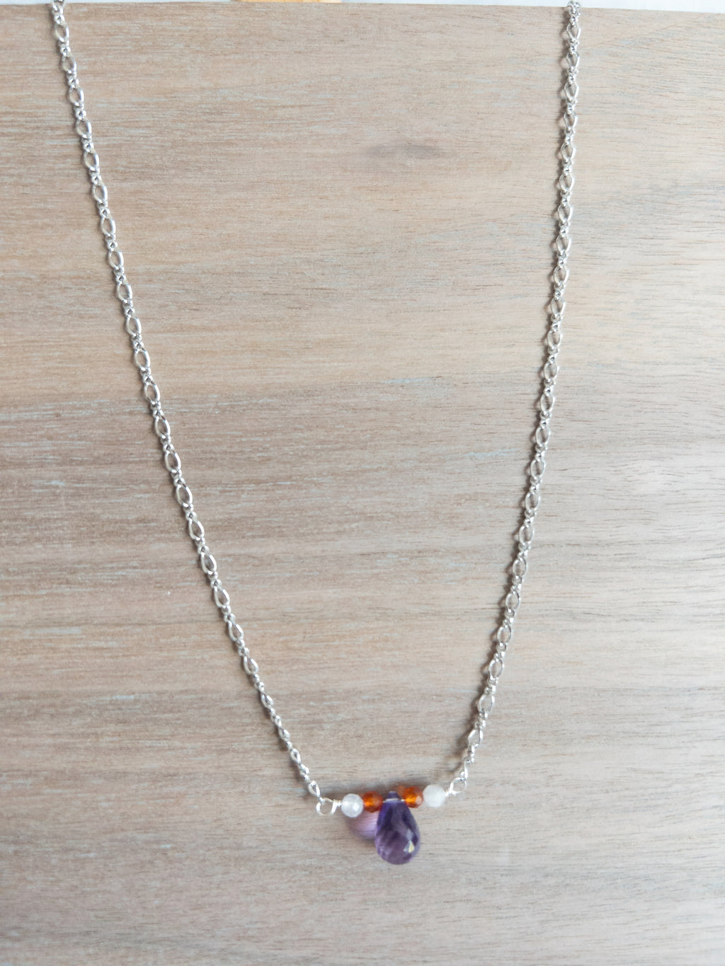 Beaded Necklace - Silver / Amethyst