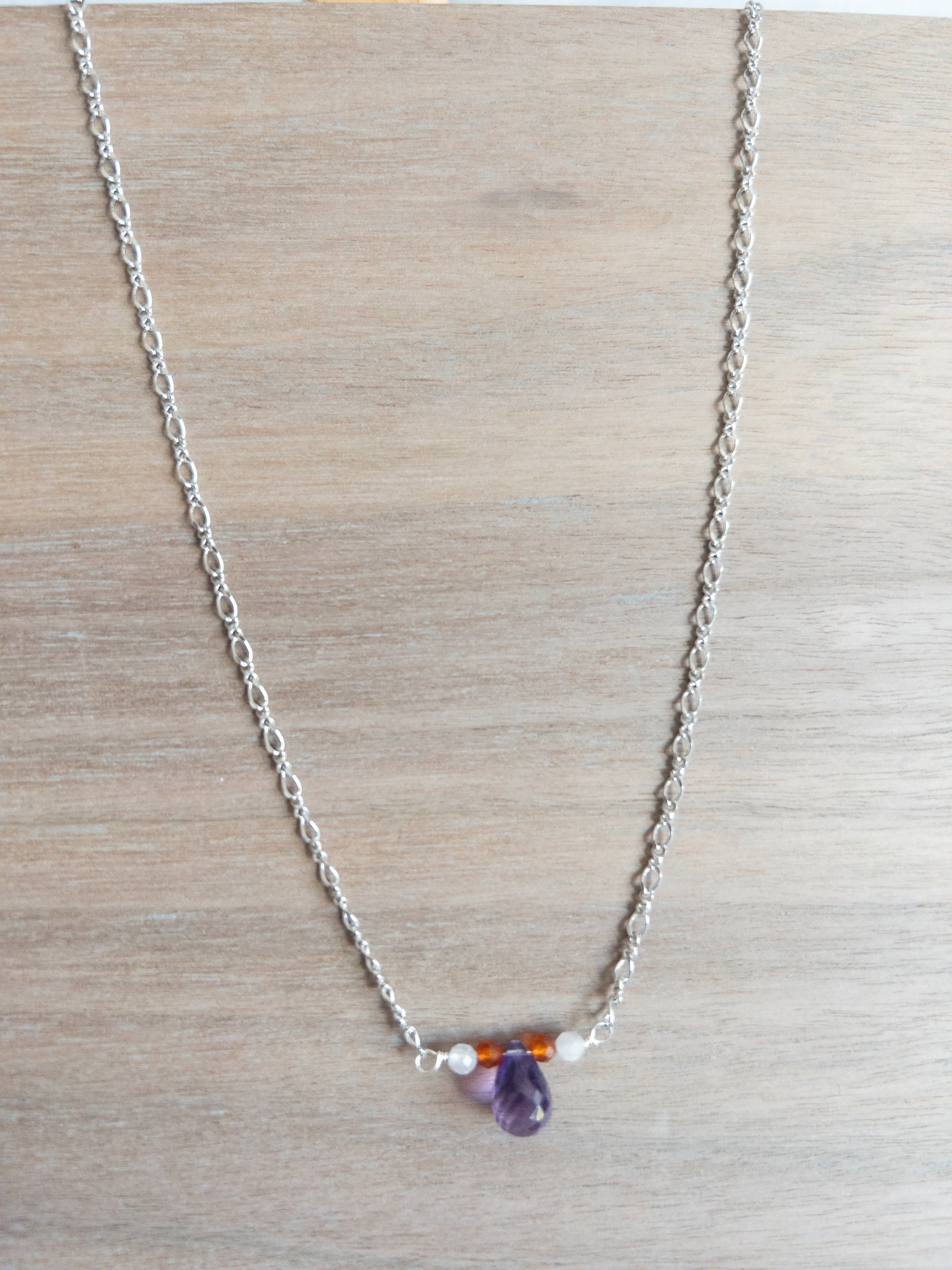 Beaded Necklace - Silver / Amethyst