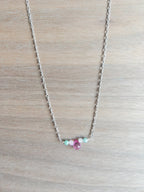Beaded Necklace - Silver / Pink Topaz + Green