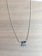 Beaded Necklace - Silver / Dangling Blue & Black