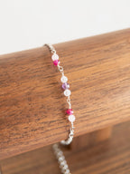 Colorful Gemstone Beaded Bracelet - Silver / Purple & Pink