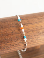 Colorful Gemstone Beaded Bracelet - Silver / Orange & Lavender