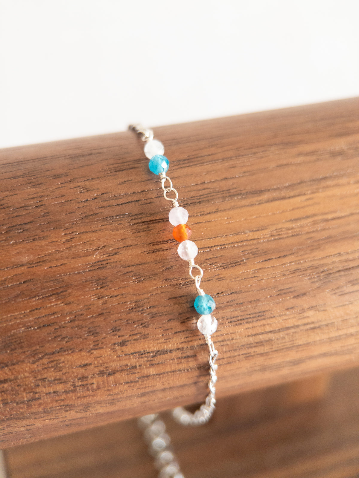 Colorful Gemstone Beaded Bracelet - Silver / Orange & Lavender