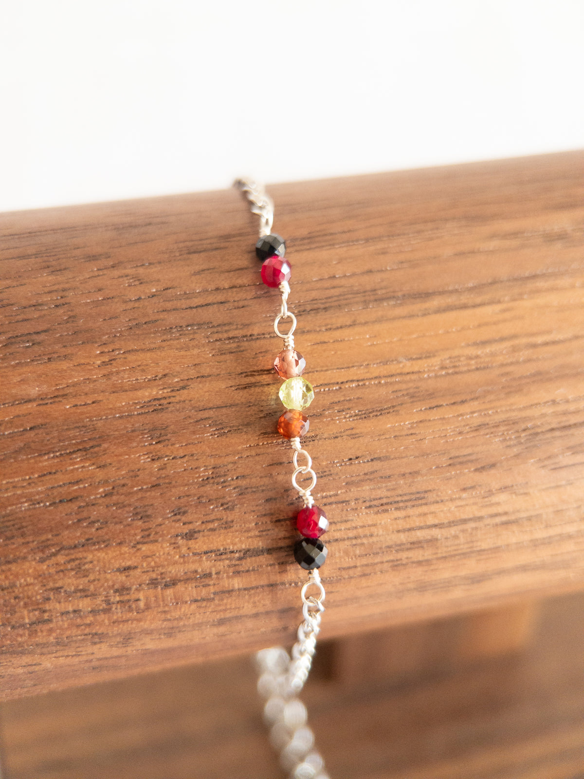 Colorful Gemstone Beaded Bracelet - Silver / Green & Brown