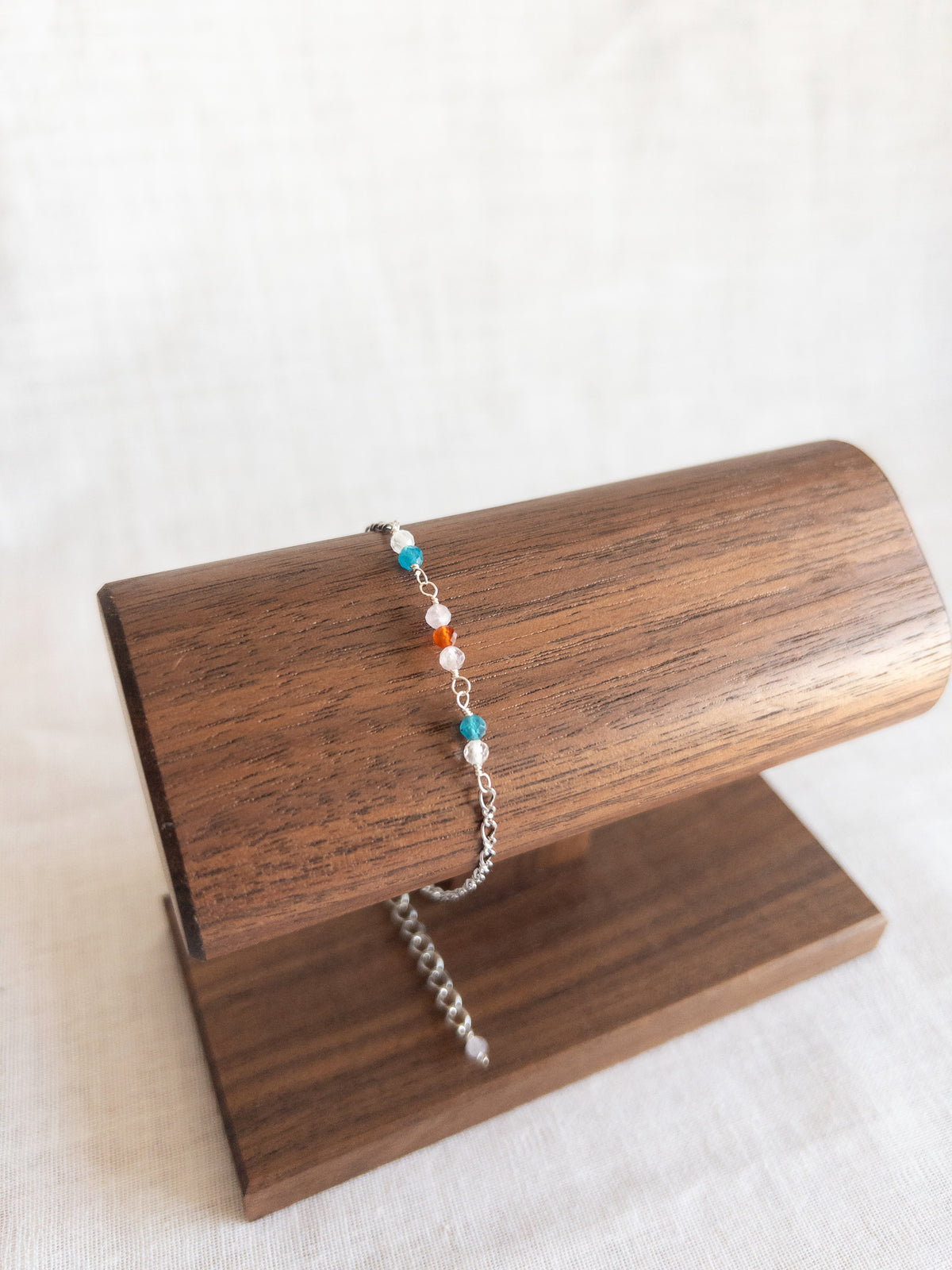 Colorful Gemstone Beaded Bracelet - Silver / Orange & Lavender