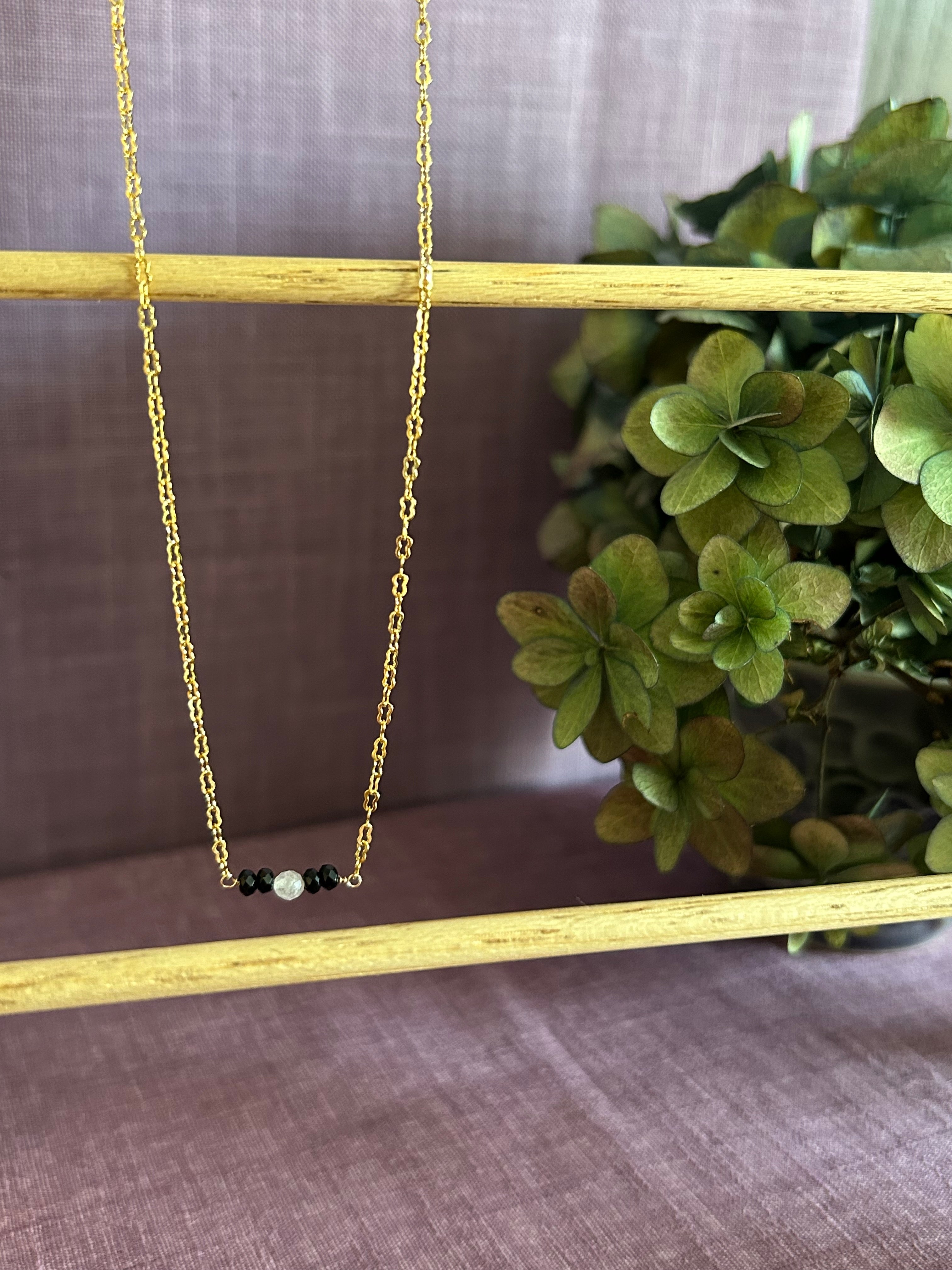 Beaded Necklace - Onyx & Morganite