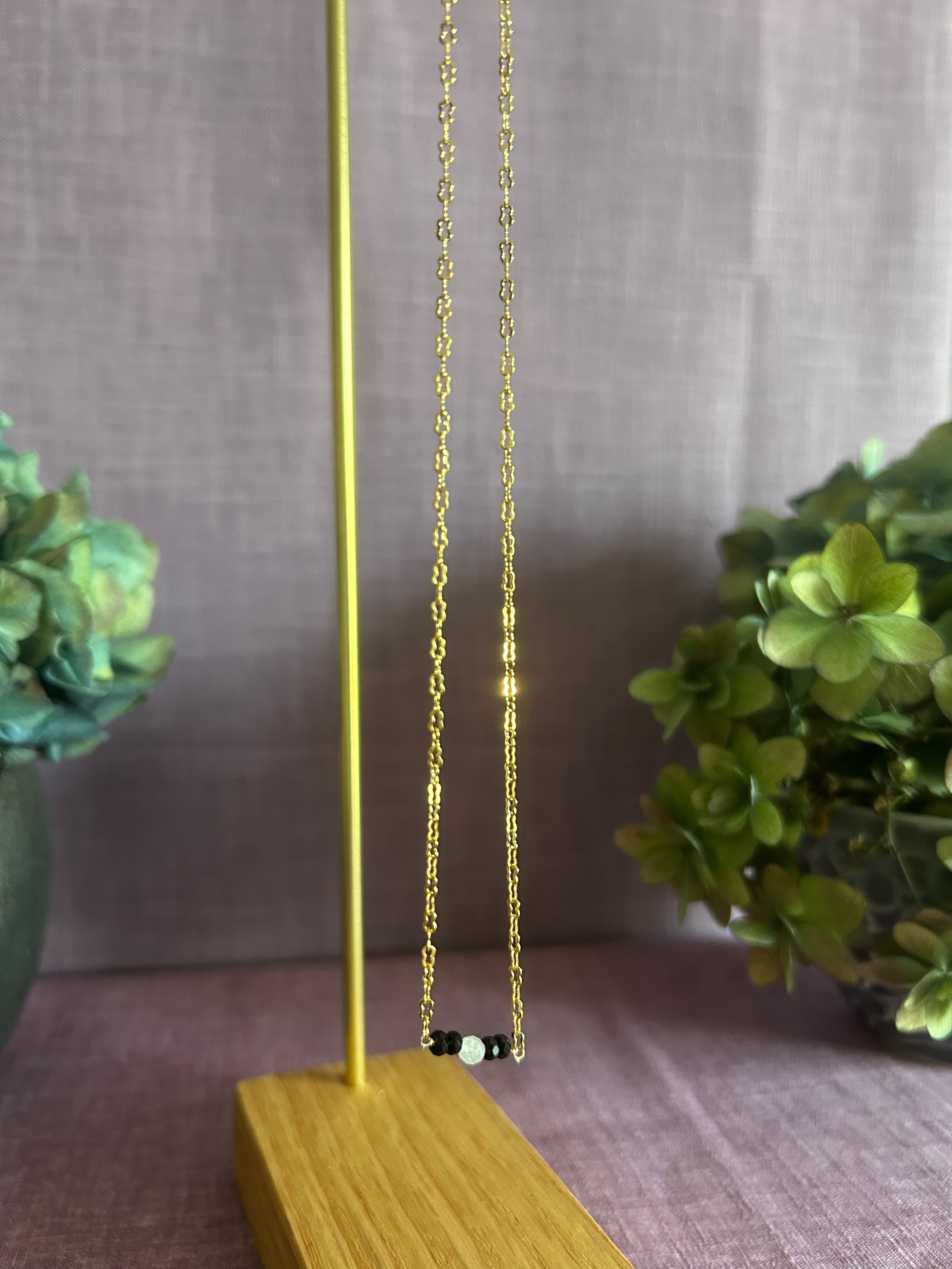 Beaded Necklace - Onyx & Morganite