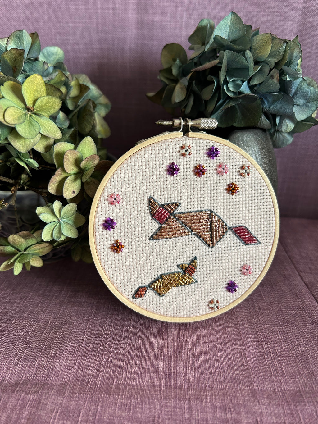 Embroidery Art - Tangram Cats & Flowers