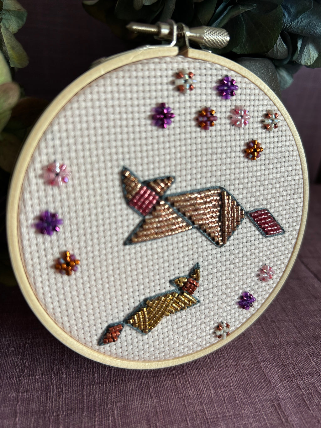 Embroidery Art - Tangram Cats & Flowers