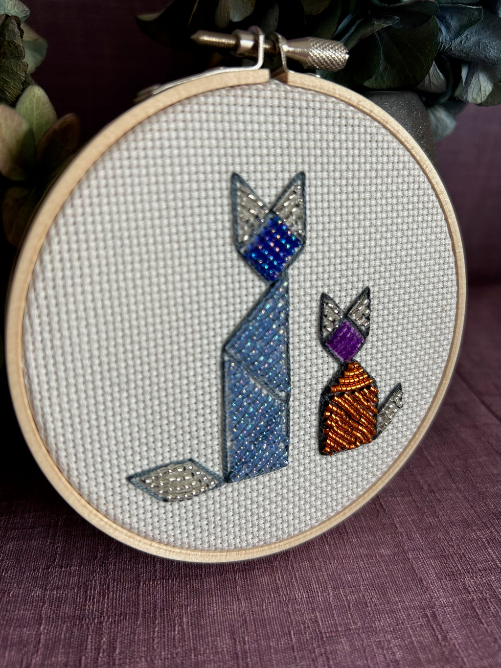 刺繍アート - タングラム猫