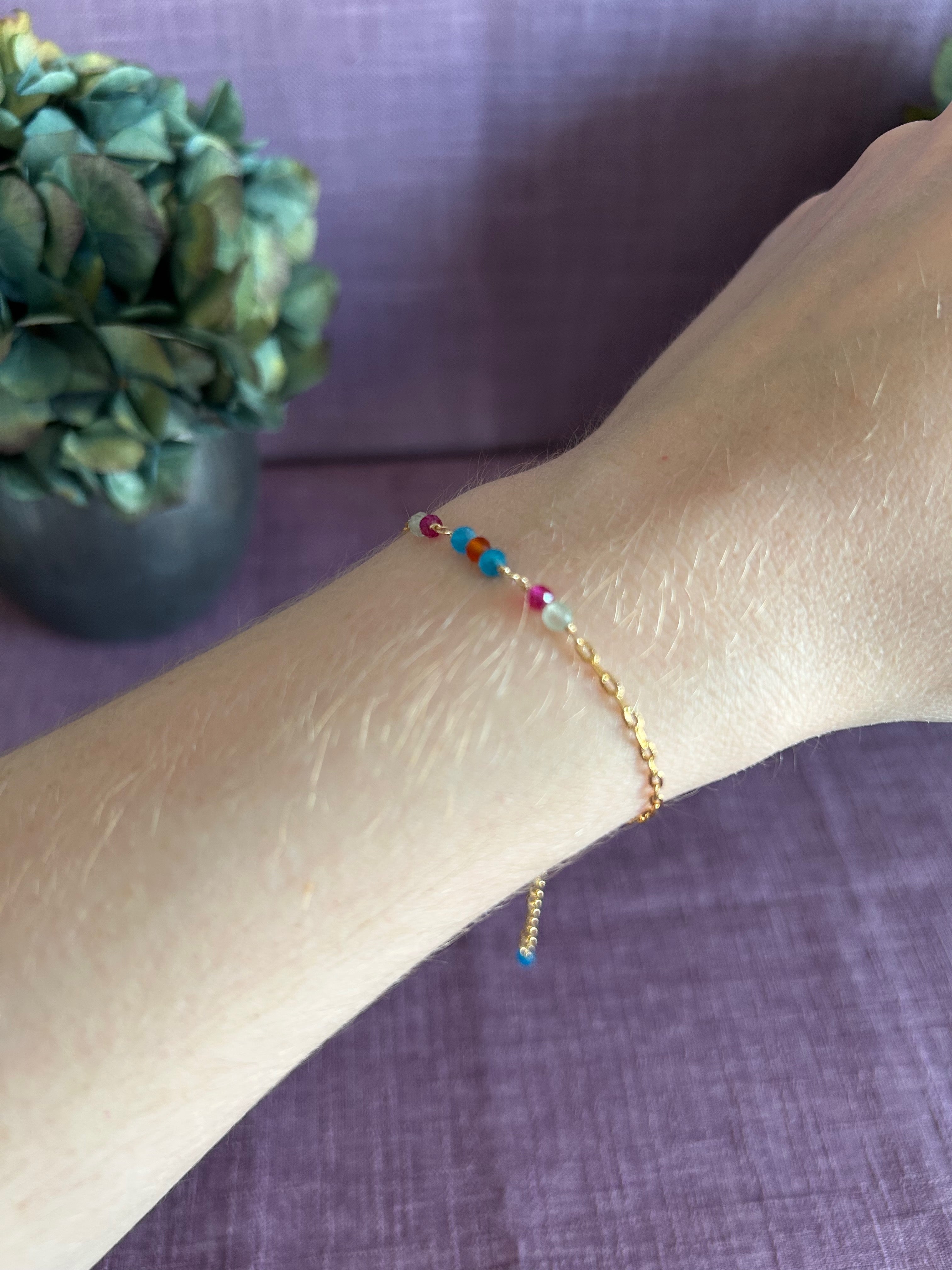 Colorful Gemstone Beaded Bracelet - Blue, Orange, Pink & Green