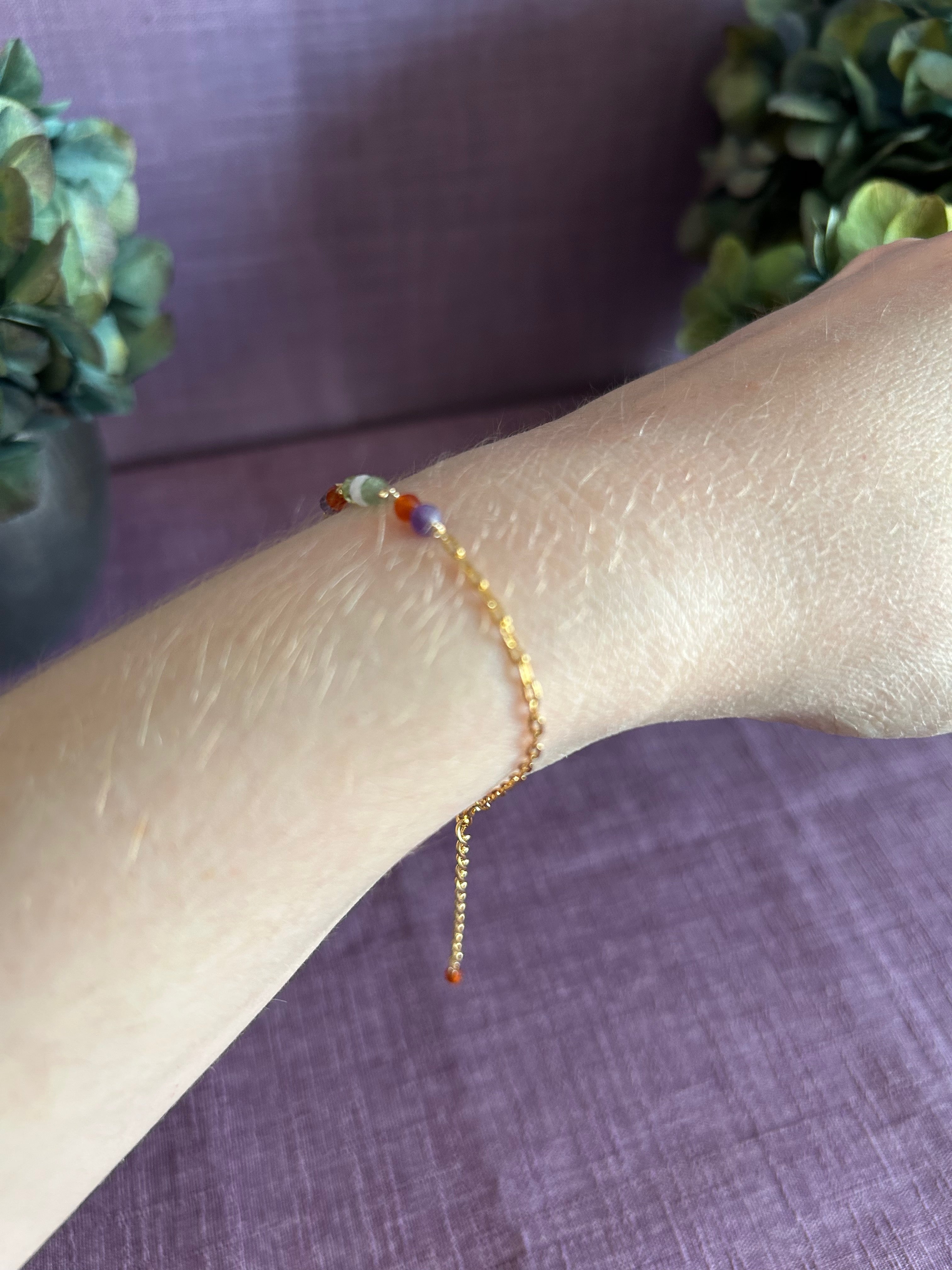 Colorful Gemstone Beaded Bracelet - Purple, Orange, Green & Light Pink