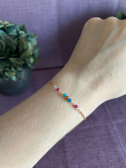 Bracelet coloré en pierres précieuses naturelles - Bleu / Orange / Rose / Vert