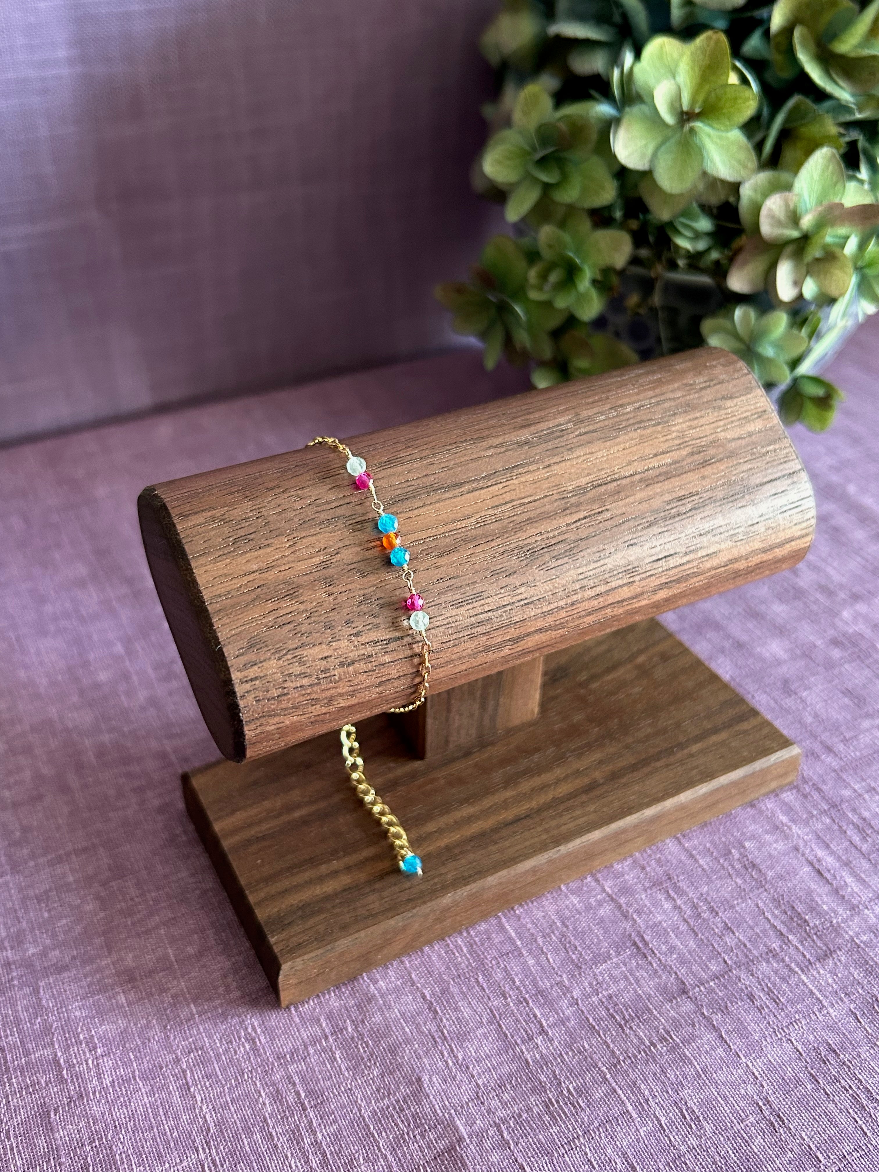 Colorful Gemstone Beaded Bracelet - Blue, Orange, Pink & Green