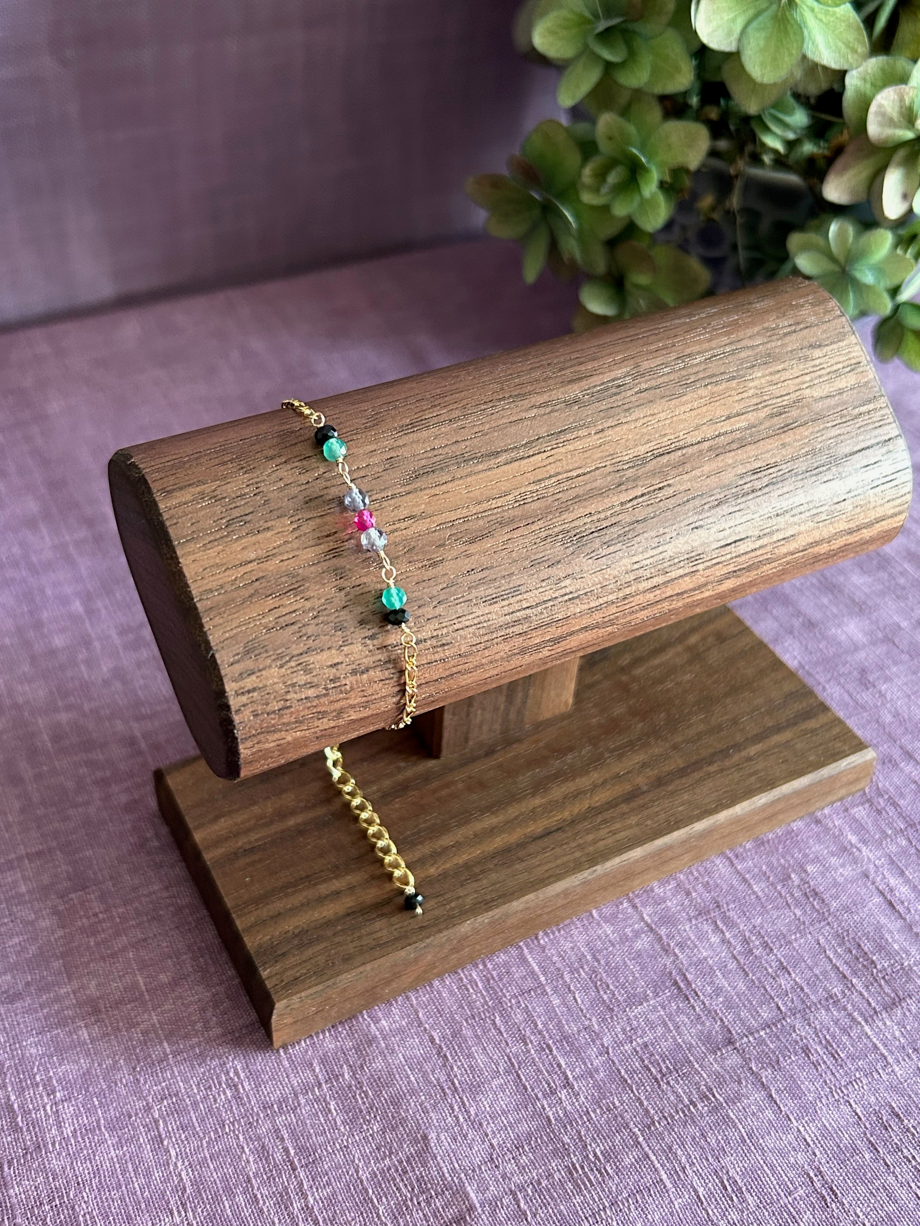 Colorful Gemstone Beaded Bracelet - Black, Green, Purple & Pink