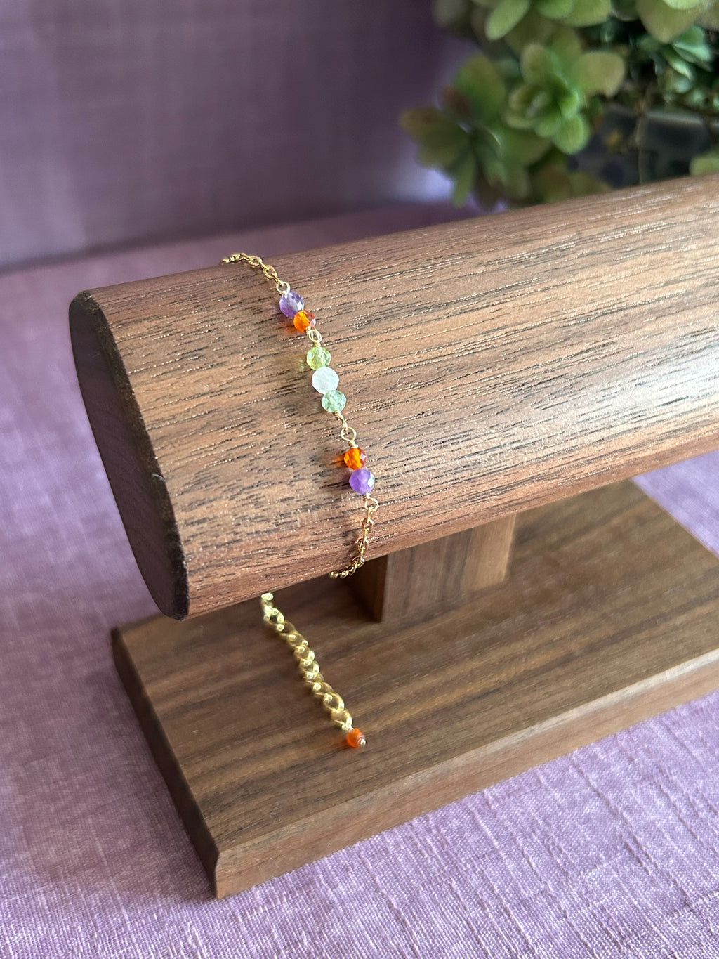 Colorful Gemstone Beaded Bracelet - Purple, Orange, Green & Light Pink
