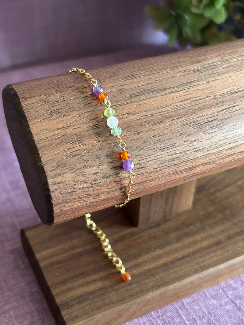 Bracelet coloré en pierres précieuses naturelles - Violet / Orange / Vert / Rose pâle