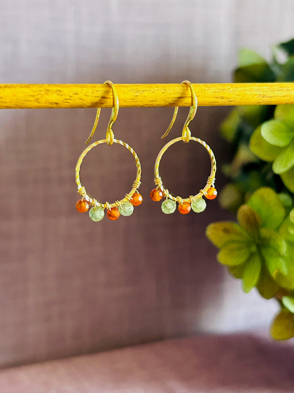 Round Drop Earrings - Orange & Green