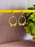 Round Drop Earrings - Orange & Green