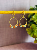 Round Drop Earrings - Orange & Green