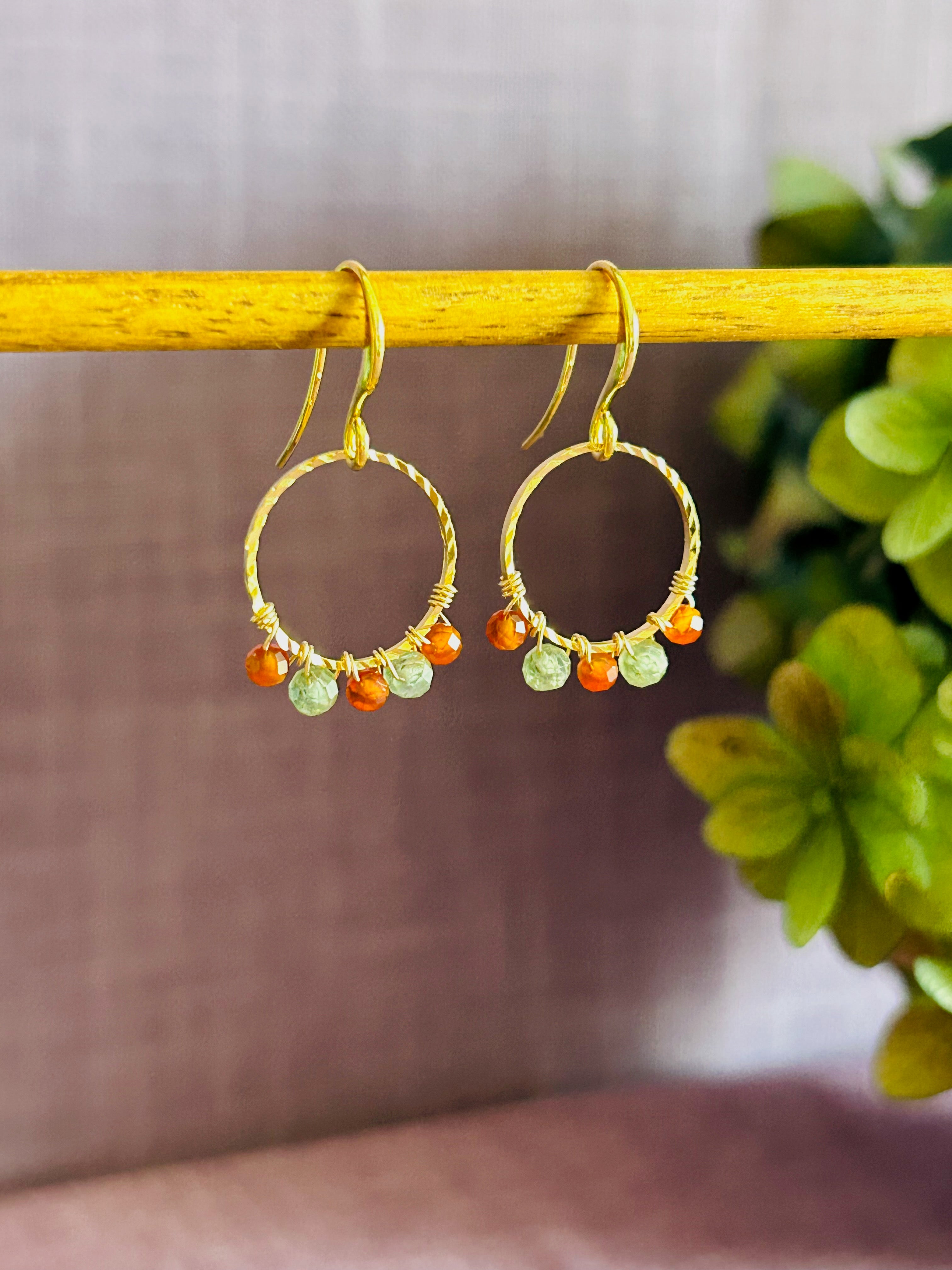 Round Drop Earrings - Orange & Green