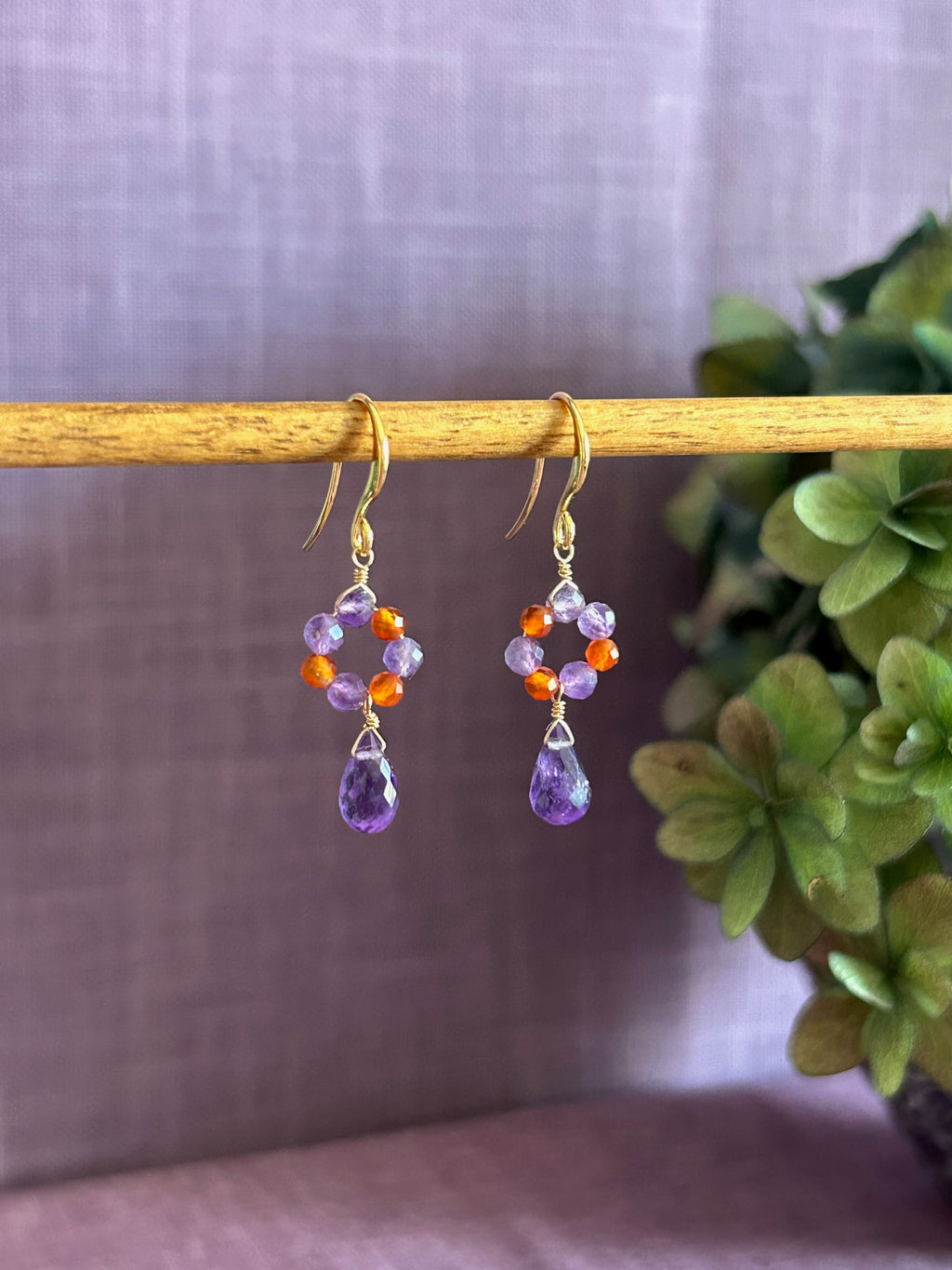 Drop Earrings - Fleur - Purple & Orange