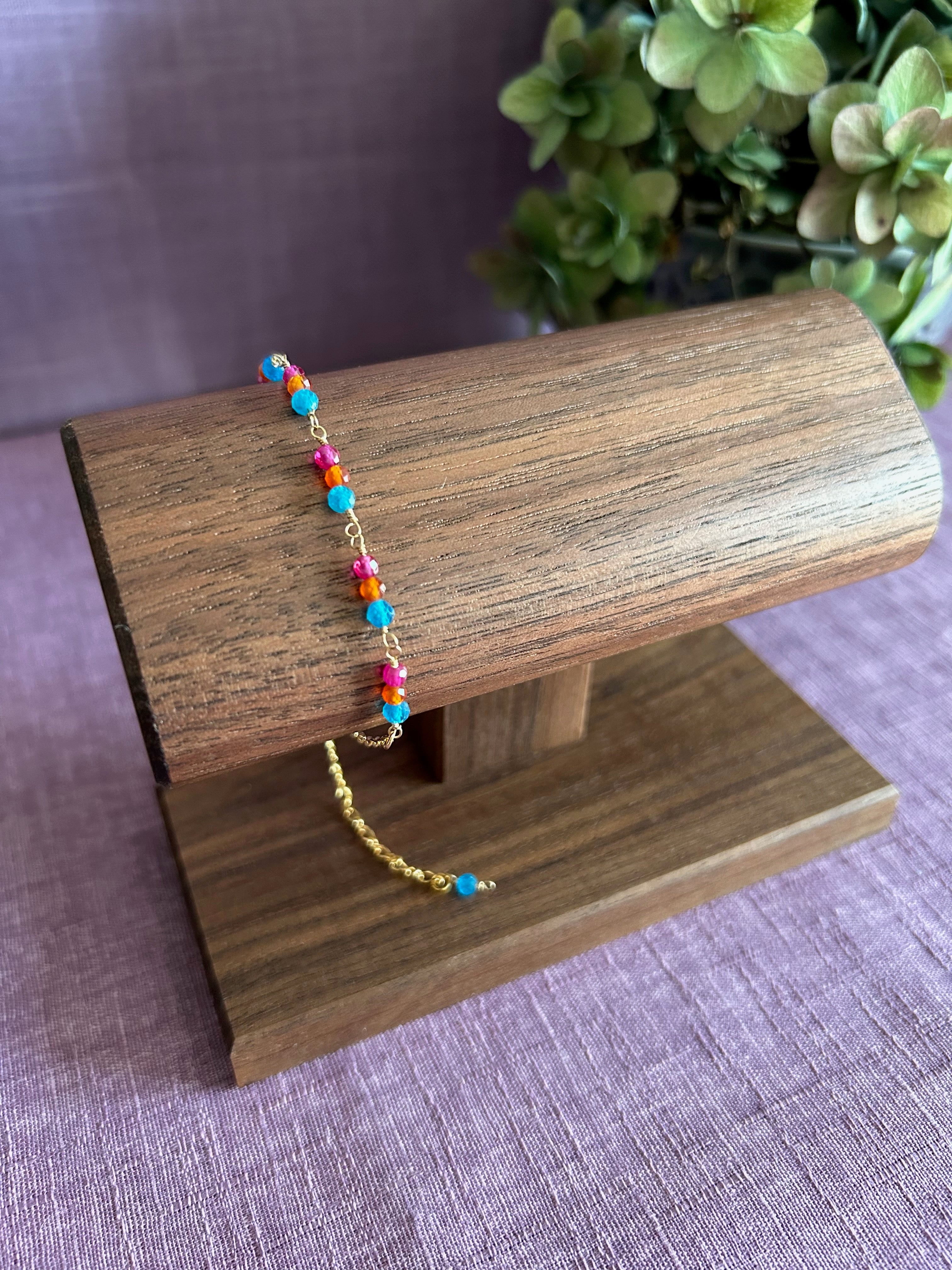 Gemstone Beaded Bracelet - Neon Blue, Orange, Pink