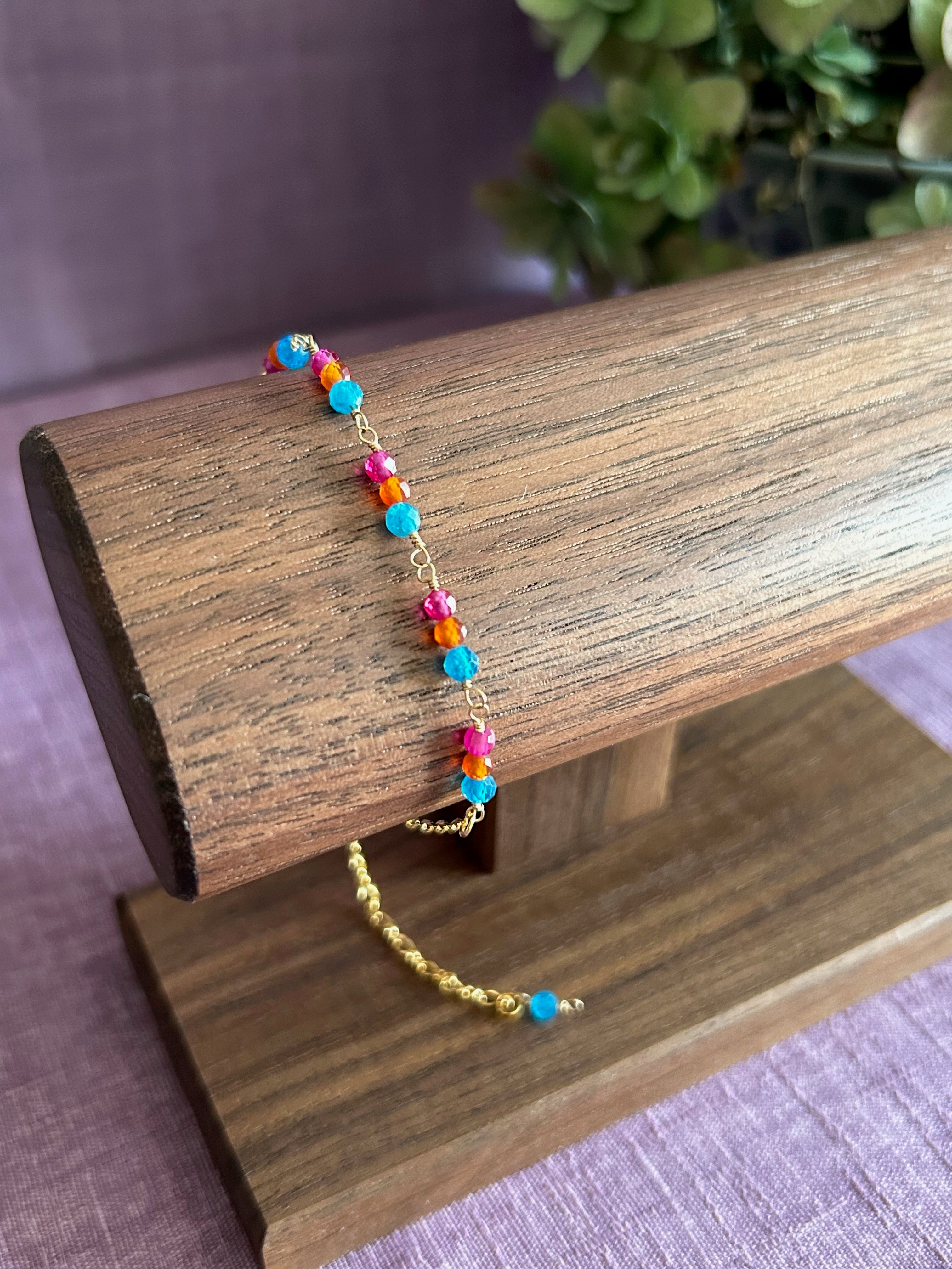 Gemstone Beaded Bracelet - Neon Blue, Orange, Pink