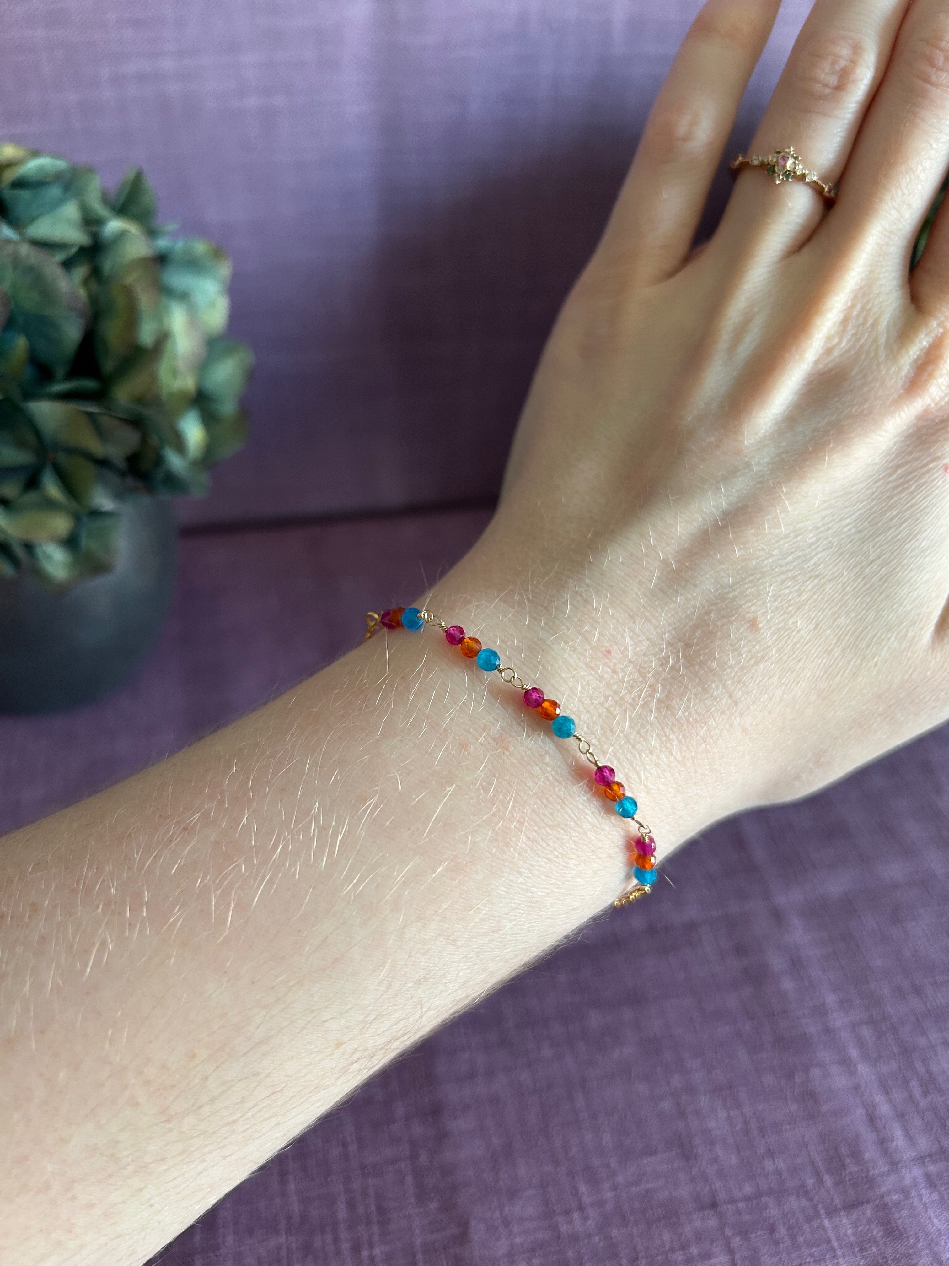 Gemstone Beaded Bracelet - Neon Blue, Orange, Pink