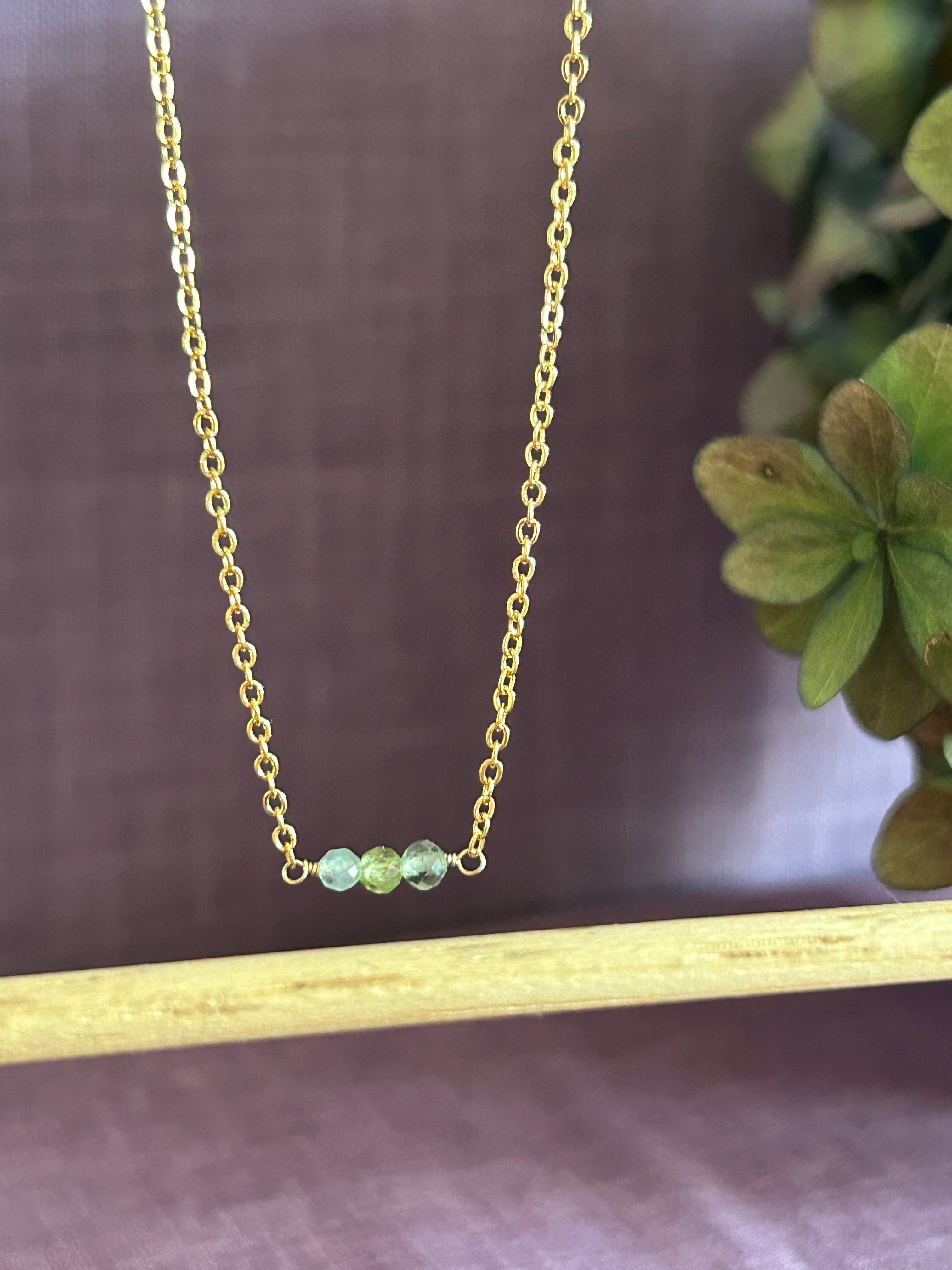 Beaded Necklace - Peridot, Apatite & Jade