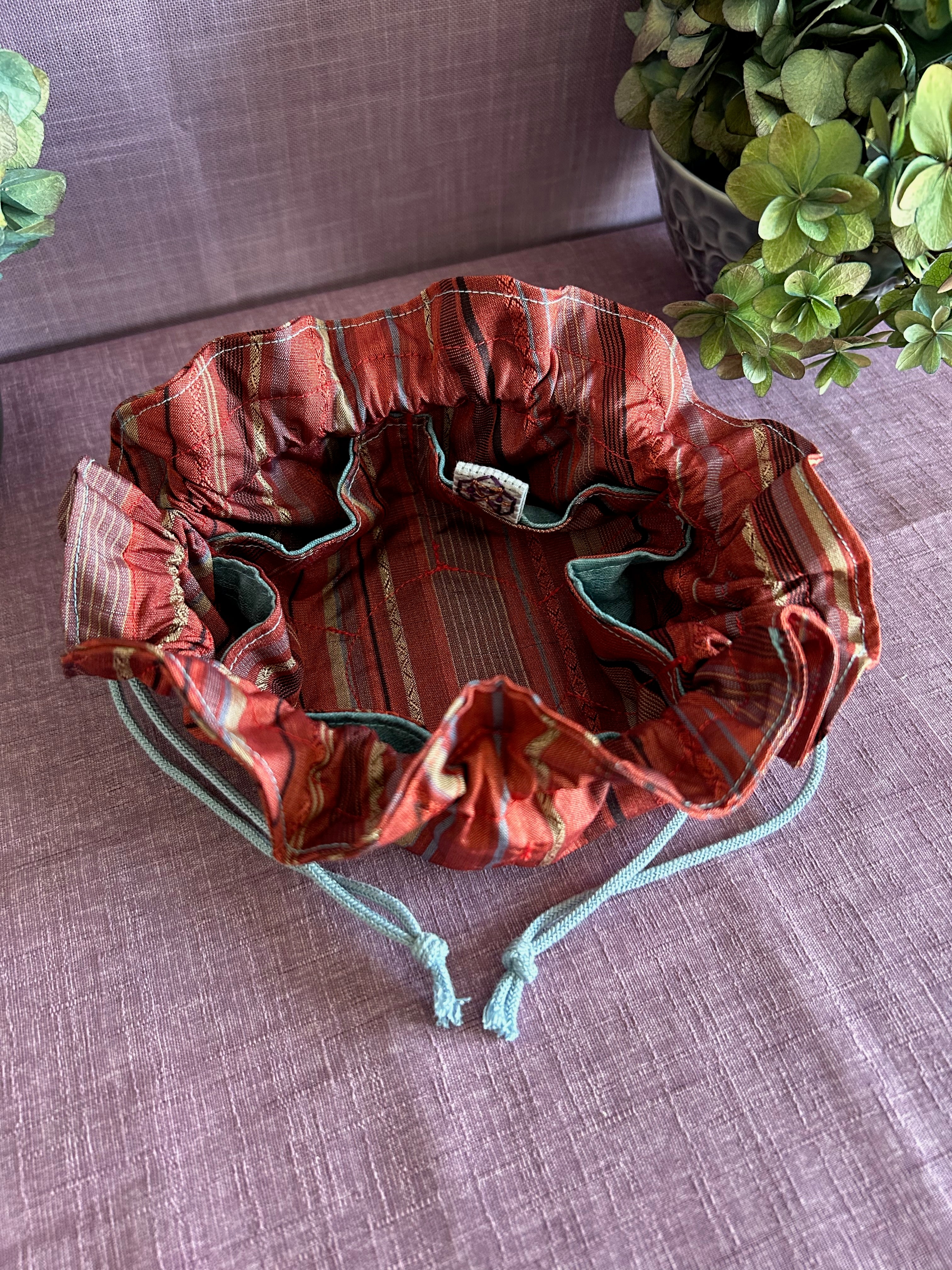 Drawstring Jewelry Pouch - Red & Blue lines