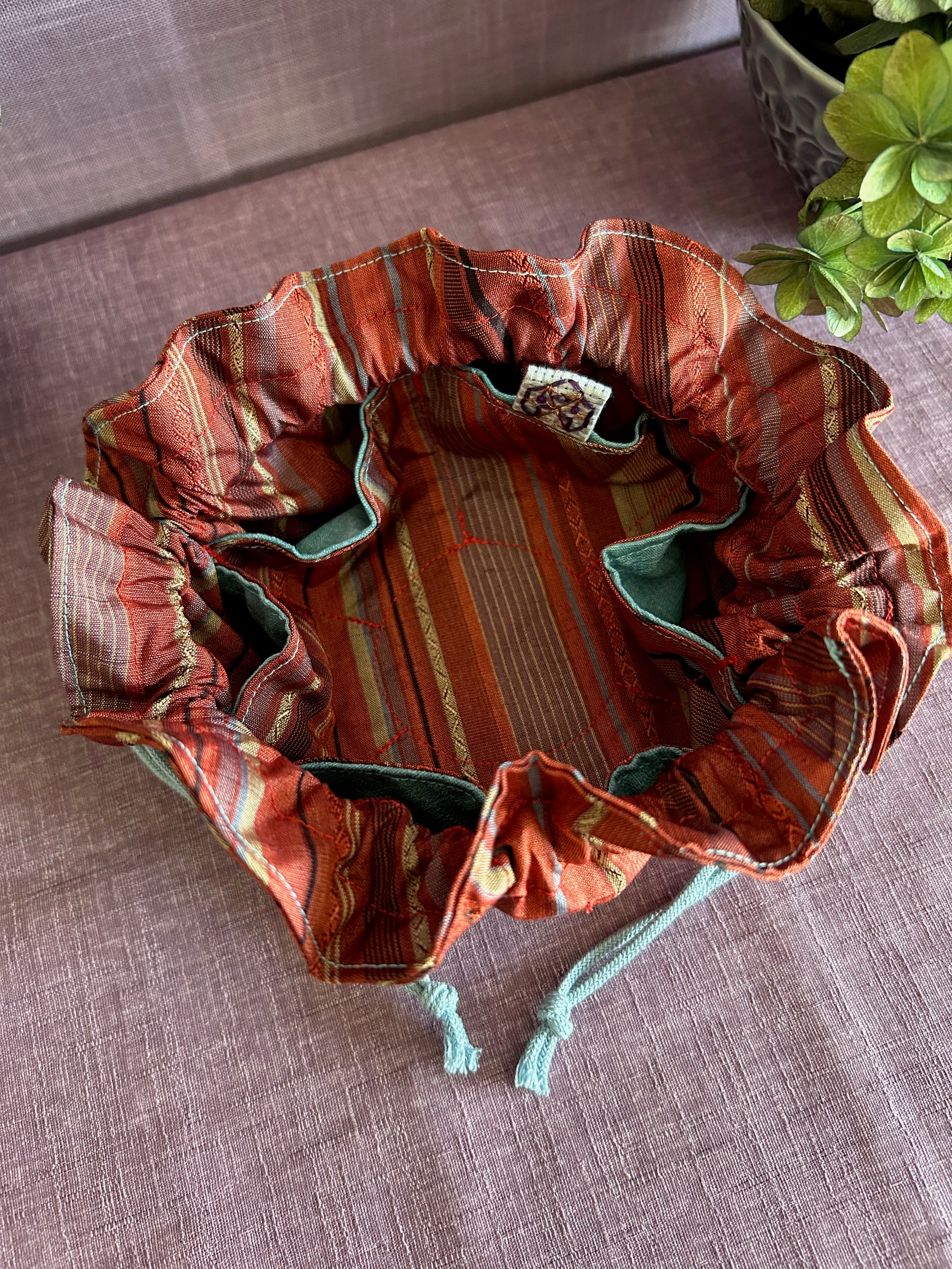 Drawstring Jewelry Pouch - Red & Blue lines