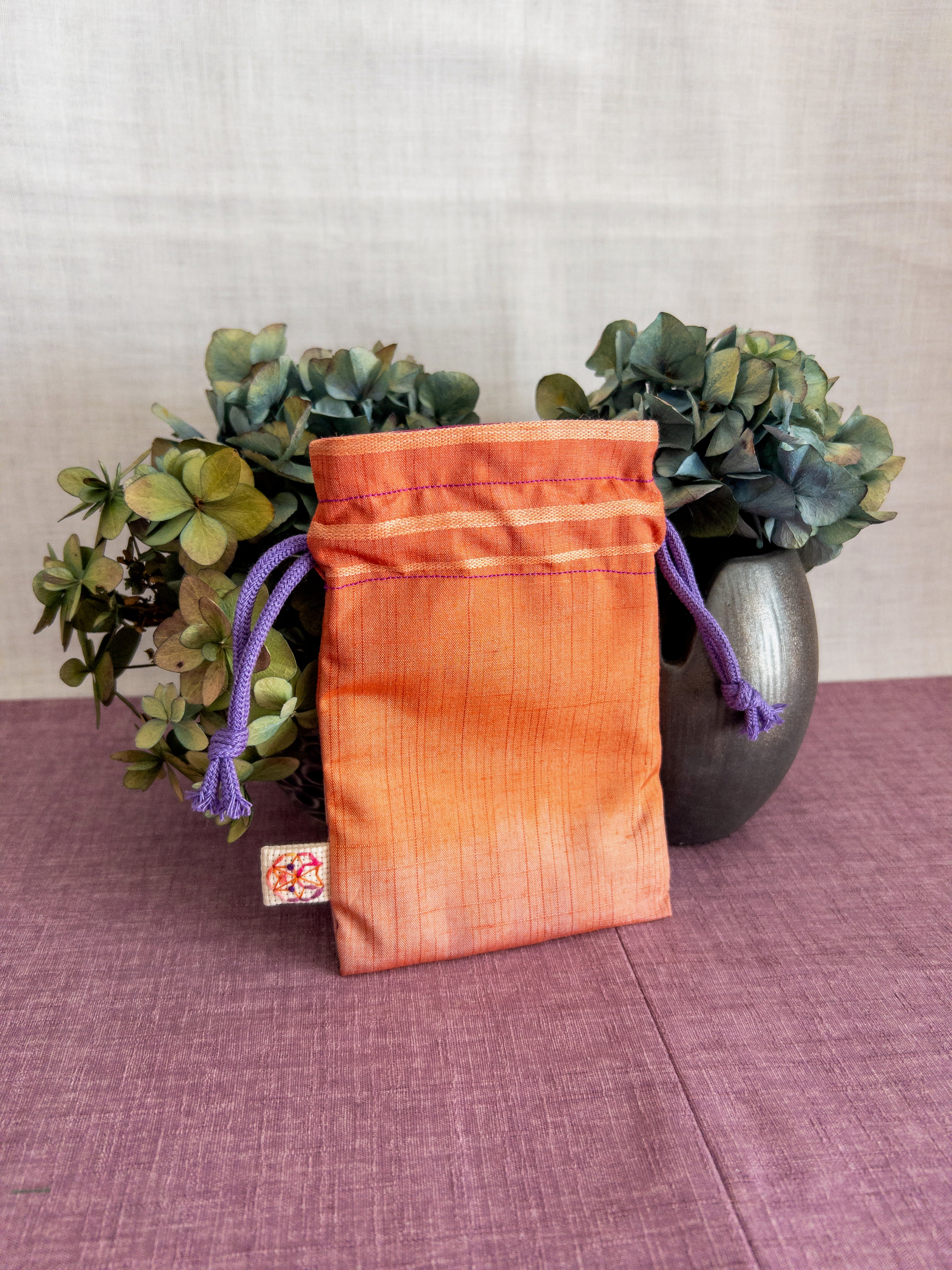 Drawstring Pouch - Orange & Pink shimmers (Small)