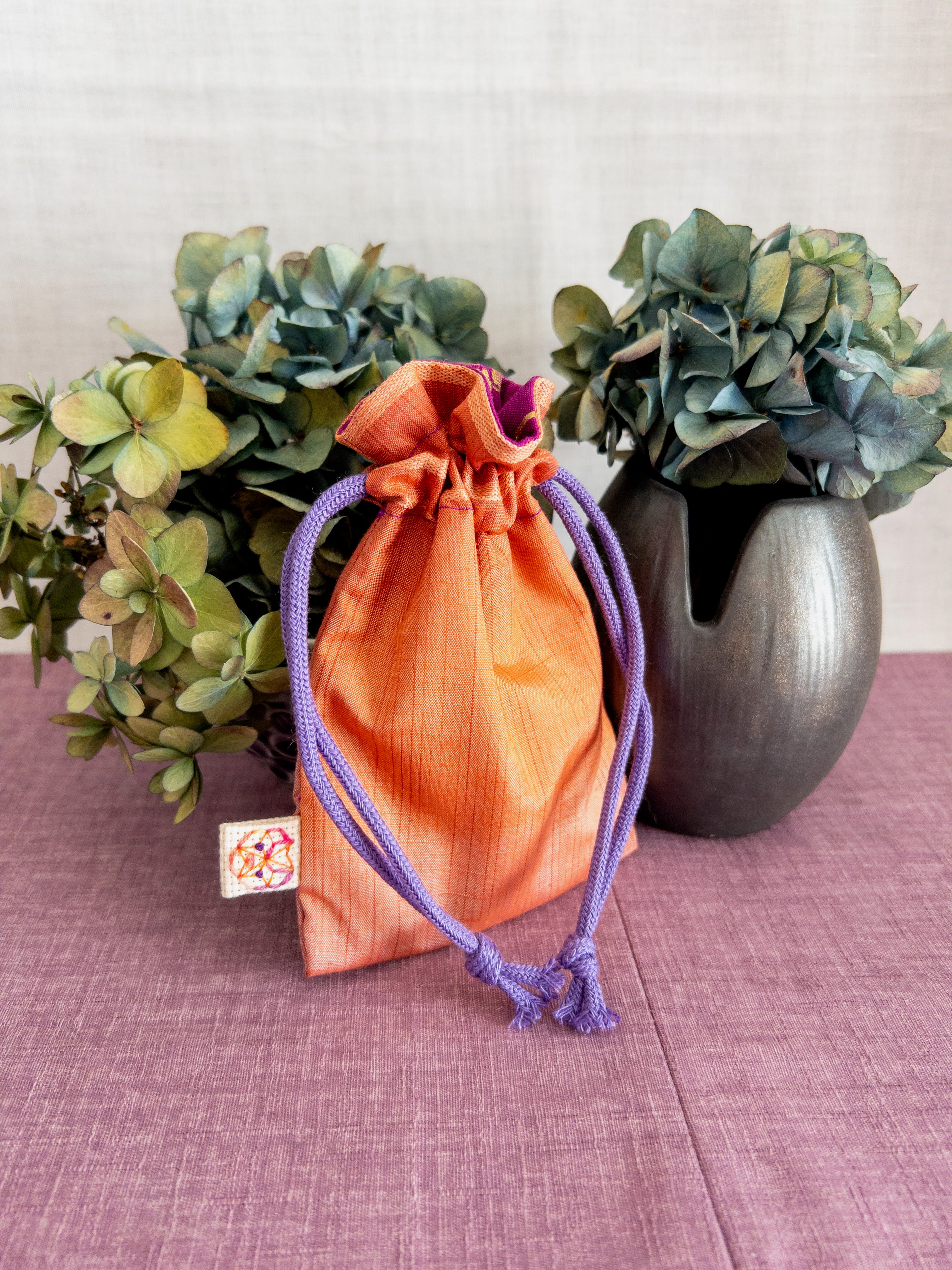 Drawstring Pouch - Orange & Pink shimmers (Small)